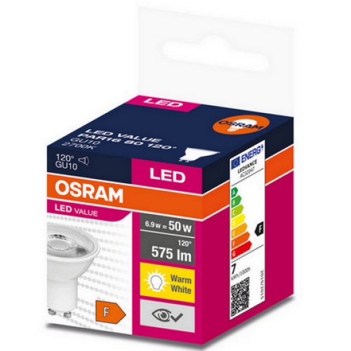 LED žárovka GU10 PAR16 OSRAM VALUE 6,9W (50W) teplá bílá (2700K), reflektor 120°