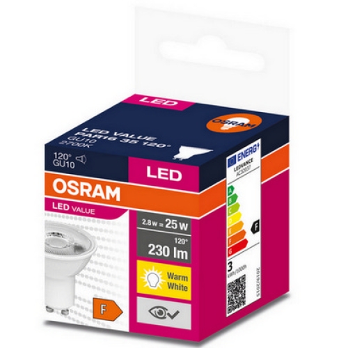 LED žárovka GU10 PAR16 OSRAM VALUE 2,8W (25W) teplá bílá (2700K), reflektor 120°