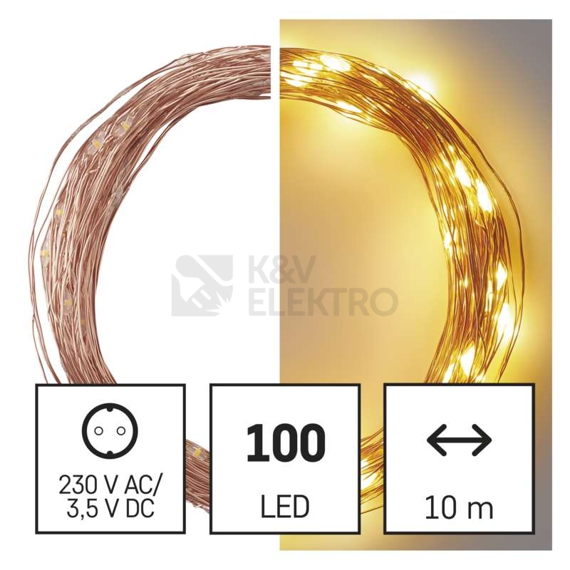 Obrázek produktu Vánoční osvětlení EMOS D3AW02 100LED nano řetěz teplá bílá 10m teplá bílá s časovačem 0