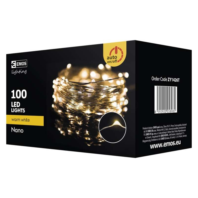 Obrázek produktu Vánoční osvětlení EMOS D3AW02 100LED nano řetěz teplá bílá 10m teplá bílá s časovačem 3