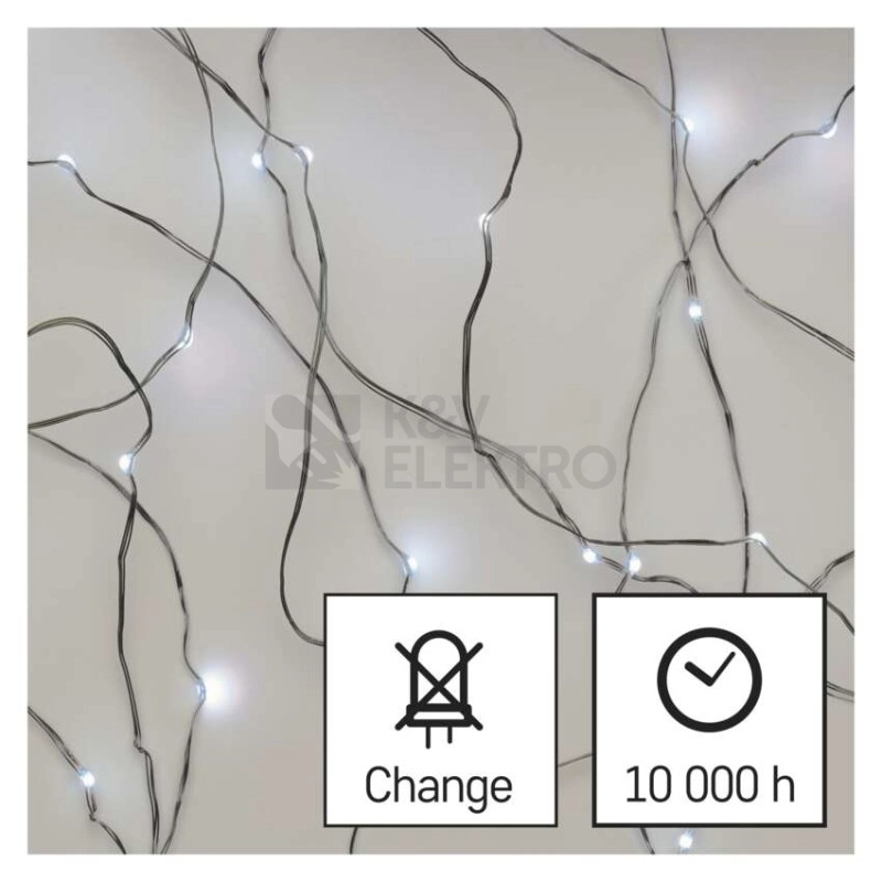 Obrázek produktu Vánoční osvětlení EMOS D3AC01 ZY1427T 100LED nano řetěz stříbrný 10m studená bílá s časovačem 6