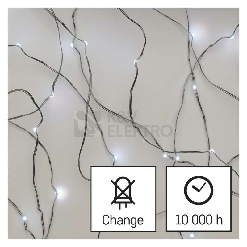 Obrázek produktu Vánoční osvětlení EMOS D3AC01 ZY1427T 100LED nano řetěz stříbrný 10m studená bílá s časovačem 9