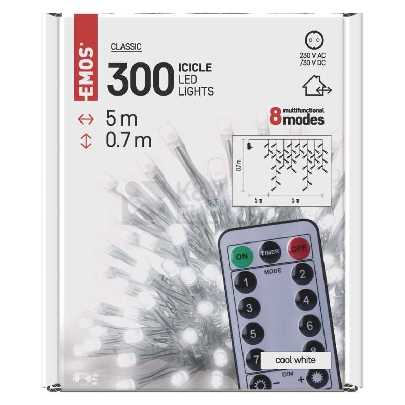 Obrázek produktu Vánoční osvětlení EMOS D4CC02 ZY1905 LED řetěz krápníky 5m studená bílá ovladač programy 5