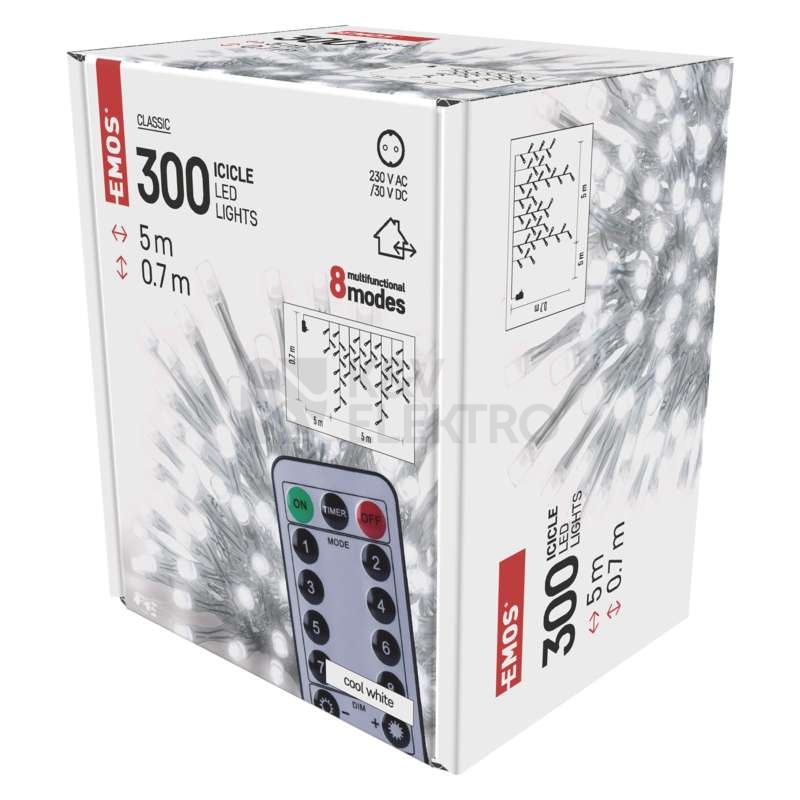 Obrázek produktu Vánoční osvětlení EMOS D4CC02 ZY1905 LED řetěz krápníky 5m studená bílá ovladač programy 6