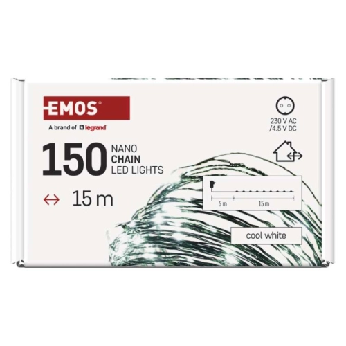 Vánoční osvětlení EMOS D3AC05 ZY1914T 150LED nano řetěz zelený 15m studená bílá s časovačem (obrázek 5)