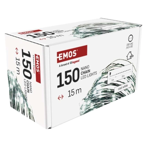 Vánoční osvětlení EMOS D3AC05 ZY1914T 150LED nano řetěz zelený 15m studená bílá s časovačem (obrázek 7)