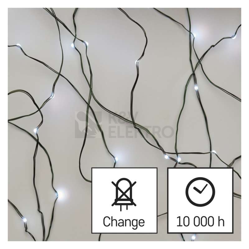 Obrázek produktu Vánoční osvětlení EMOS D3AC05 ZY1914T 150LED nano řetěz zelený 15m studená bílá s časovačem 15