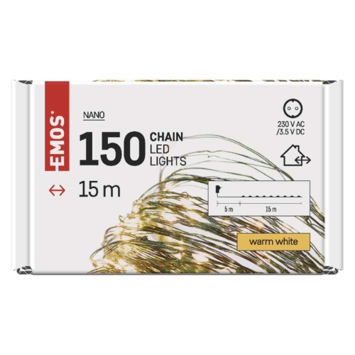 Vánoční osvětlení EMOS D3AW05 ZY1917T 150LED nano řetěz zelený 15m teplá bílá s časovačem