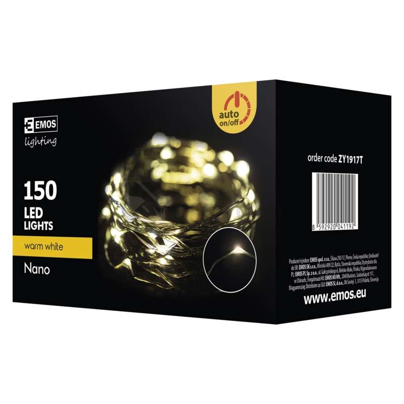 Obrázek produktu Vánoční osvětlení EMOS D3AW05 ZY1917T 150LED nano řetěz zelený 15m teplá bílá s časovačem 8
