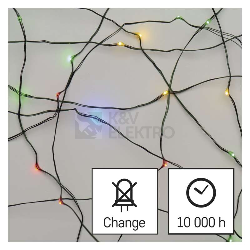Obrázek produktu Vánoční osvětlení EMOS D3AM03 ZY1920T 150LED nano řetěz zelený 15m multicolor s časovačem 1