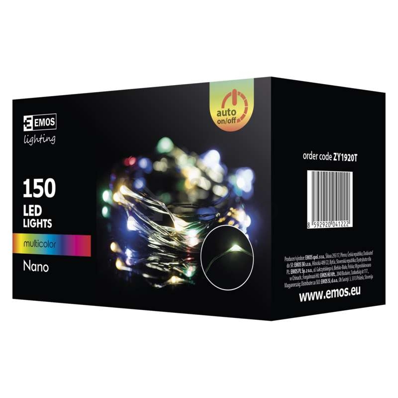 Obrázek produktu Vánoční osvětlení EMOS D3AM03 ZY1920T 150LED nano řetěz zelený 15m multicolor s časovačem 9