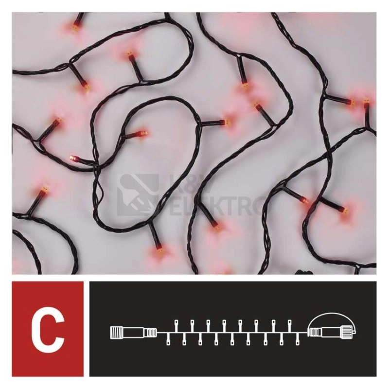 Obrázek produktu Propojovací vánoční řetěz bez zdroje EMOS Connecting D1AR01 ZY1929 100LED 10m červená 5