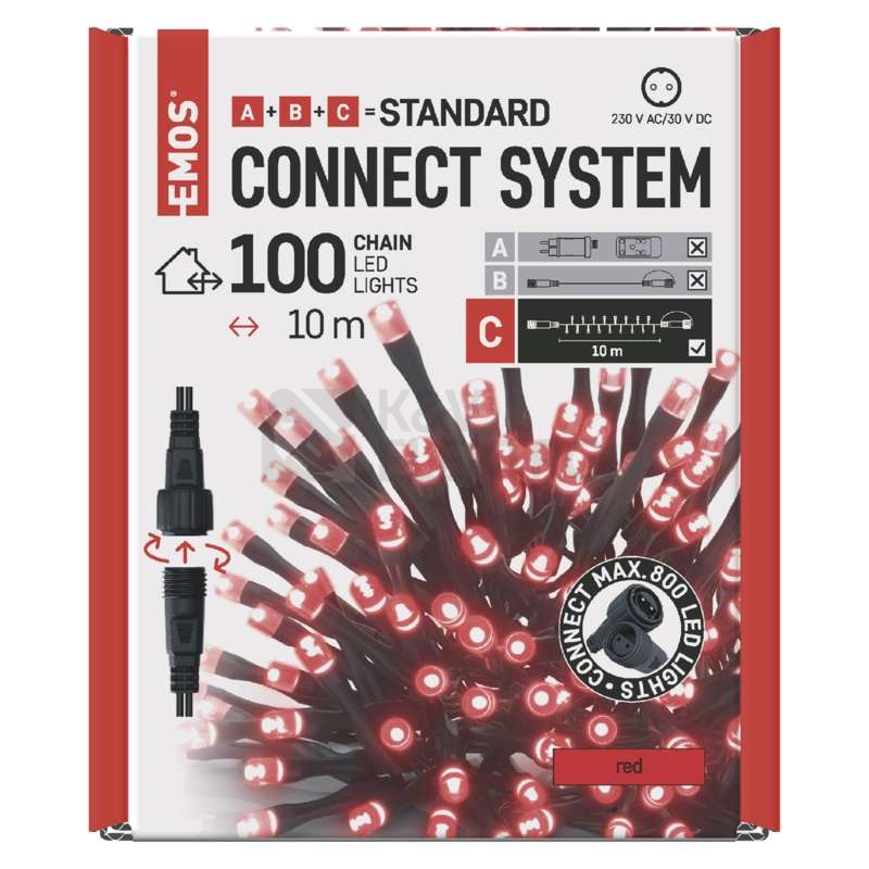 Obrázek produktu Propojovací vánoční řetěz bez zdroje EMOS Connecting D1AR01 ZY1929 100LED 10m červená 2