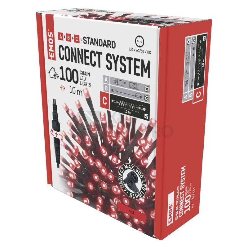 Obrázek produktu Propojovací vánoční řetěz bez zdroje EMOS Connecting D1AR01 ZY1929 100LED 10m červená 3