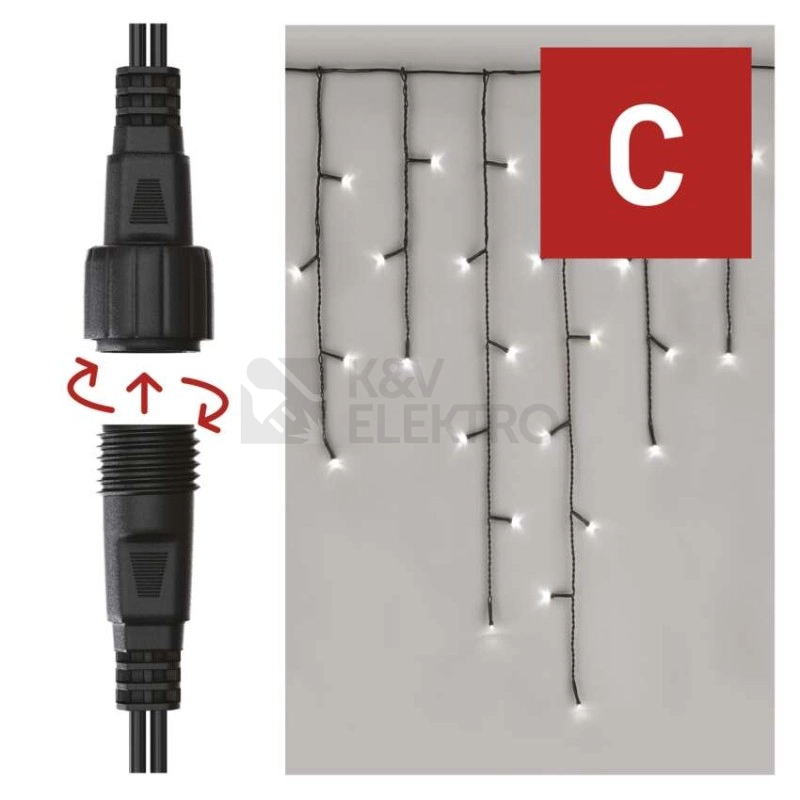 Obrázek produktu Propojovací vánoční řetěz bez zdroje EMOS Connecting D1CC01 ZY1932 100LED krápníky 2,5x0,9m studená bílá 2