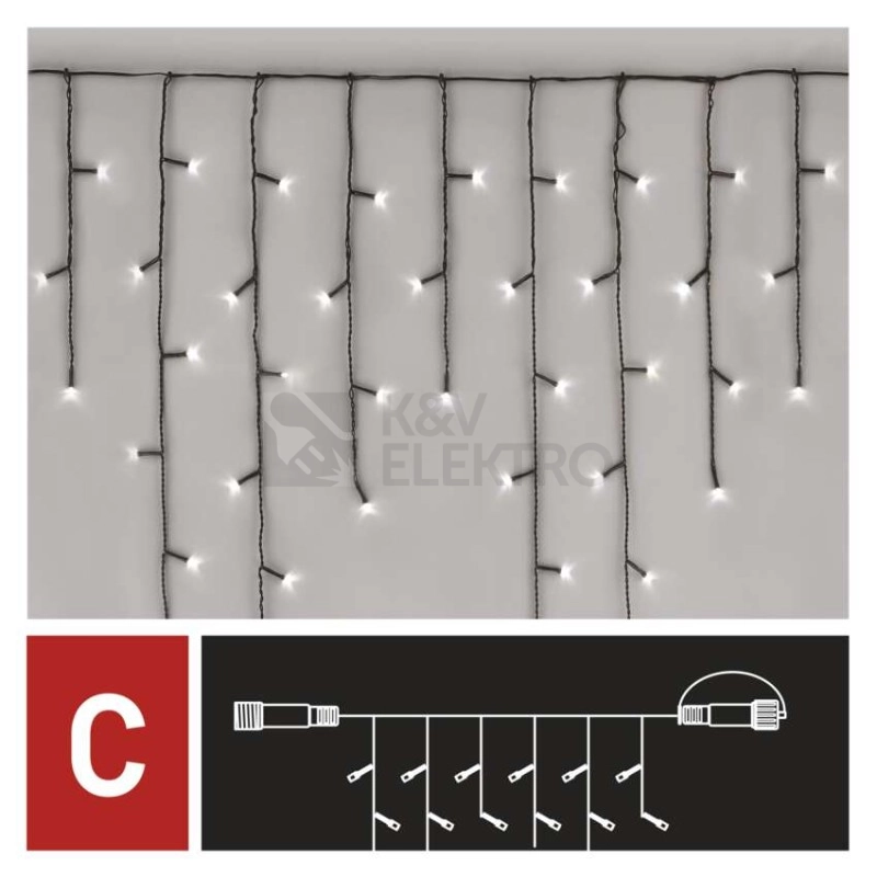 Obrázek produktu Propojovací vánoční řetěz bez zdroje EMOS Connecting D1CC01 ZY1932 100LED krápníky 2,5x0,9m studená bílá 4