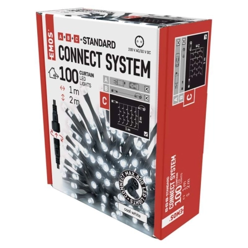 Propojovací vánoční řetěz bez zdroje EMOS Connecting D1EC01 ZY1933 100LED záclona 1x2m studená bílá (obrázek 4)