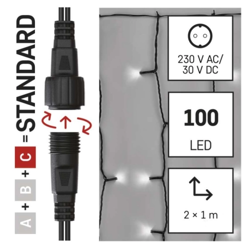 Propojovací vánoční řetěz bez zdroje EMOS Connecting D1EC01 ZY1933 100LED záclona 1x2m studená bílá (obrázek 11)
