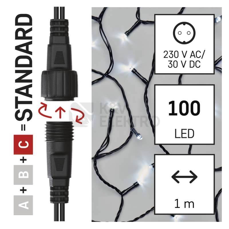 Obrázek produktu Propojovací vánoční řetěz bez zdroje EMOS Connecting D1EC01 ZY1933 100LED záclona 1x2m studená bílá 3