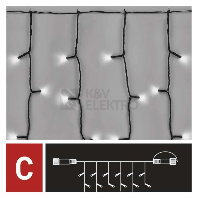 Obrázek produktu Propojovací vánoční řetěz bez zdroje EMOS Connecting D1EC01 ZY1933 100LED záclona 1x2m studená bílá 4