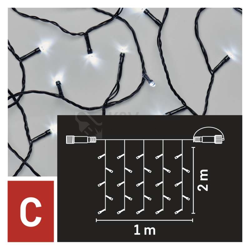 Obrázek produktu Propojovací vánoční řetěz bez zdroje EMOS Connecting D1EC01 ZY1933 100LED záclona 1x2m studená bílá 6