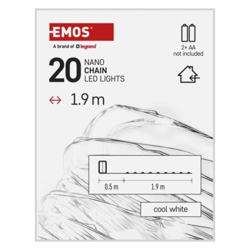 Vánoční osvětlení EMOS D3AC07 ZY1950 20LED nano řetěz stříbrný 1,9m 2xAA studená bílá s časovačem (obrázek 5)