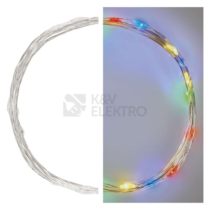 Obrázek produktu Vánoční osvětlení EMOS D3AM04 ZY1951 20LED nano řetěz stříbrný 1,9m 2xAA multicolor s časovačem 8
