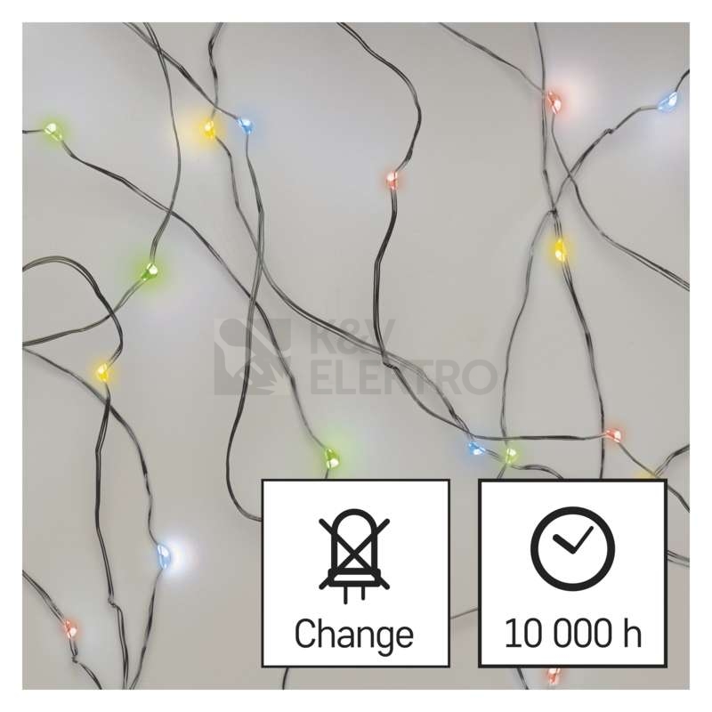Obrázek produktu Vánoční osvětlení EMOS D3AM04 ZY1951 20LED nano řetěz stříbrný 1,9m 2xAA multicolor s časovačem 14