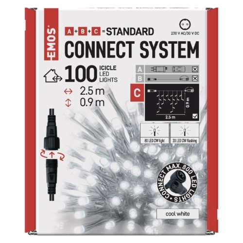Propojovací vánoční řetěz bez zdroje EMOS Connecting D1CC02 ZY2001 100LED krápníky 2,5x0,9m studená bílá blikající (obrázek 6)