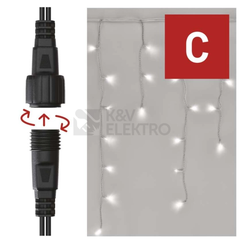 Obrázek produktu Propojovací vánoční řetěz bez zdroje EMOS Connecting D1CC02 ZY2001 100LED krápníky 2,5x0,9m studená bílá blikající 3