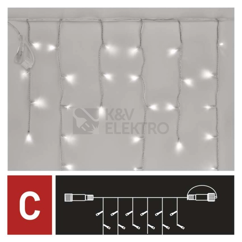 Obrázek produktu Propojovací vánoční řetěz bez zdroje EMOS Connecting D1CC02 ZY2001 100LED krápníky 2,5x0,9m studená bílá blikající 5
