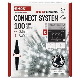 Obrázek produktu Propojovací vánoční řetěz bez zdroje EMOS Connecting D1CC02 ZY2001 100LED krápníky 2,5x0,9m studená bílá blikající 8