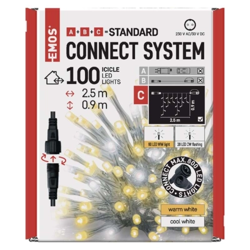 Propojovací vánoční řetěz bez zdroje EMOS Connecting D1CN01 ZY2002 100LED krápníky 2,5x0,9m studená/teplá blikající (obrázek 5)