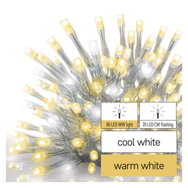 Obrázek produktu Propojovací vánoční řetěz bez zdroje EMOS Connecting D1CN01 ZY2002 100LED krápníky 2,5x0,9m studená/teplá blikající 0