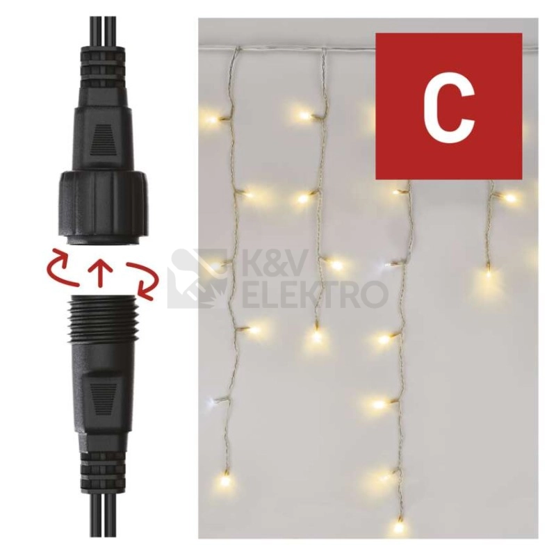 Obrázek produktu Propojovací vánoční řetěz bez zdroje EMOS Connecting D1CN01 ZY2002 100LED krápníky 2,5x0,9m studená/teplá blikající 2