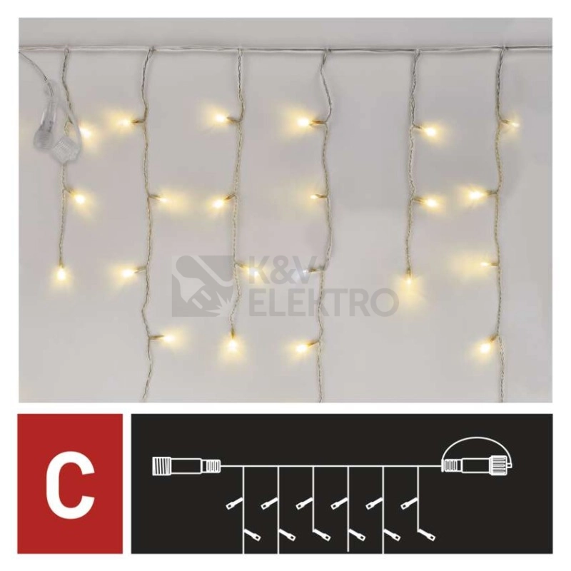 Obrázek produktu Propojovací vánoční řetěz bez zdroje EMOS Connecting D1CN01 ZY2002 100LED krápníky 2,5x0,9m studená/teplá blikající 4
