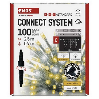 Obrázek produktu Propojovací vánoční řetěz bez zdroje EMOS Connecting D1CN01 ZY2002 100LED krápníky 2,5x0,9m studená/teplá blikající 7