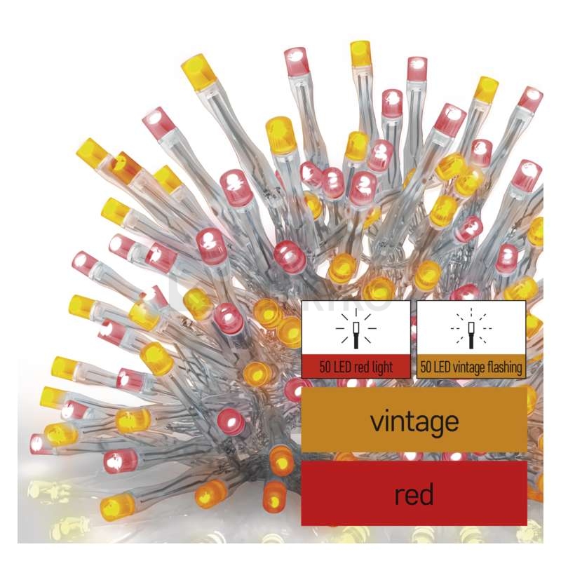 Obrázek produktu Propojovací vánoční řetěz bez zdroje EMOS Connecting D1CD01 ZY2003 100LED krápníky 2,5x0,9m červená/vintage 0