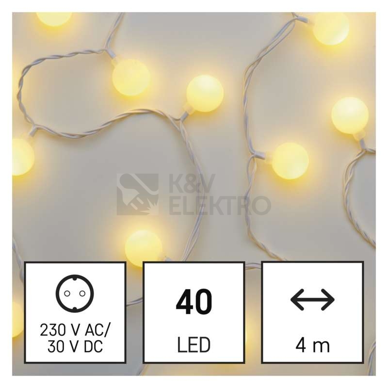 Obrázek produktu Vánoční osvětlení EMOS D5AW01 ZY2021T 40LED řetěz 4m velké kuličky teplá bílá s časovačem 4