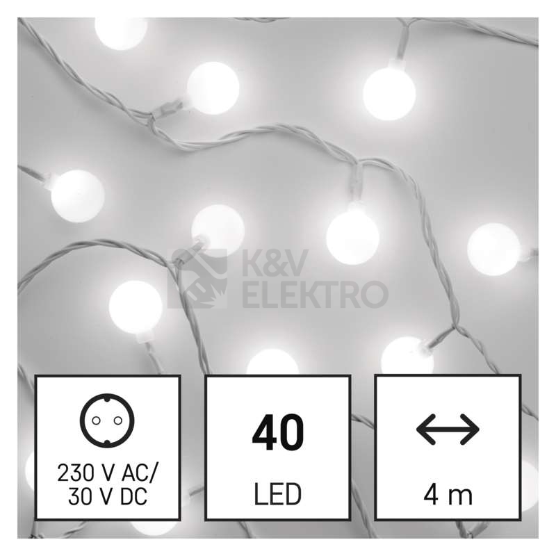 Obrázek produktu Vánoční osvětlení EMOS D5AC01 ZY2022T 40LED řetěz 4m velké kuličky studená bílá s časovačem 3
