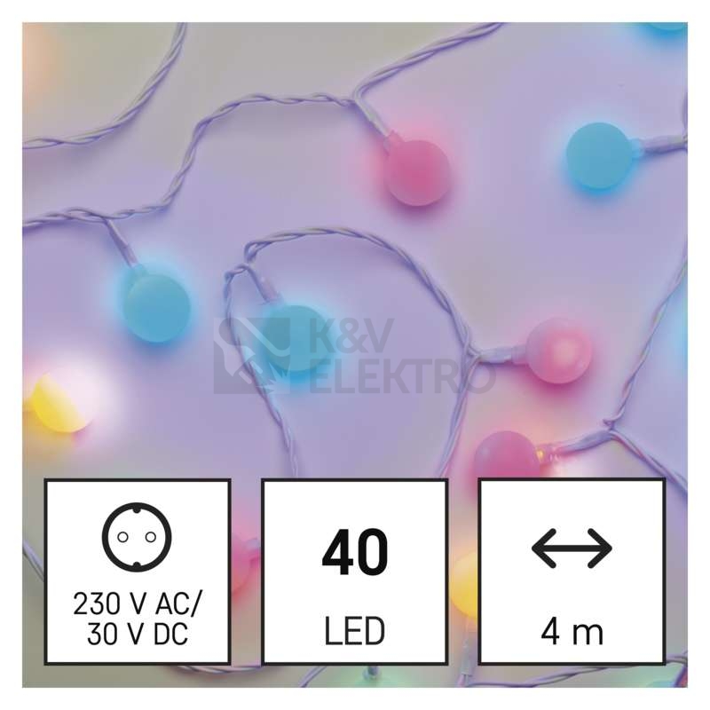 Obrázek produktu Vánoční osvětlení EMOS D5AM01 ZY2023T 40LED řetěz 4m velké kuličky multicolor s časovačem 4