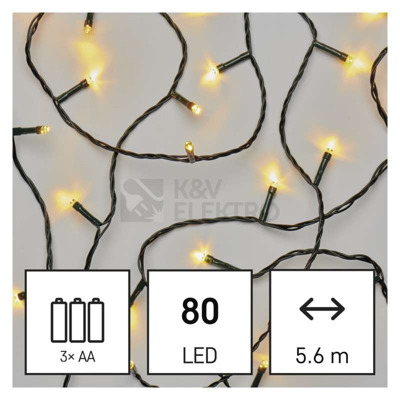 Obrázek produktu Vánoční osvětlení EMOS D4FW02 ZY2055 80LED řetěz 5,6m 3xAA teplá bílá s časovačem 1