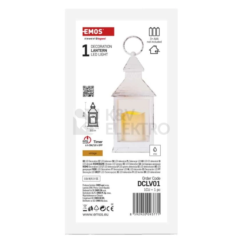 Obrázek produktu LED lucerna EMOS DCLV01 ZY2114 antik bílá 3xAAA blikající světlo s časovačem 2