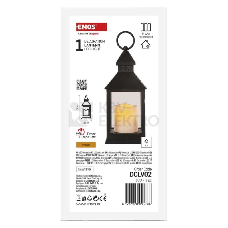 Obrázek produktu LED lucerna EMOS DCLV02 ZY2115 antik černá 3xAAA blikající světlo s časovačem 2