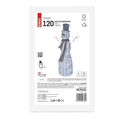 LED vánoční sněhulák EMOS DCFC01 ZY2124T ratanový 230V vnitřní použití studená bílá s časovačem