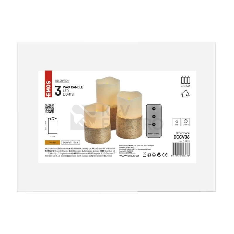 Obrázek produktu LED dekorace EMOS DCCV06 ZY2141 set 3 svící s provázkem 9xAAA s ovladačem 1