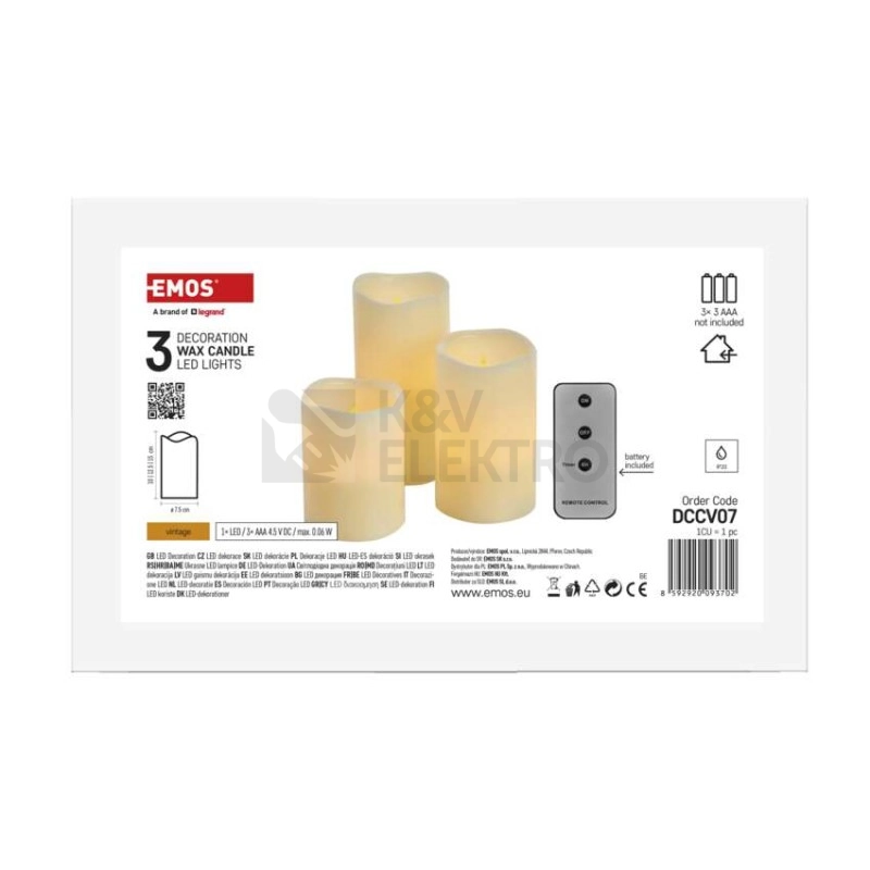 Obrázek produktu LED dekorace EMOS DCCV07 ZY2143 svíčka 9xAAA ovladač časovač 6