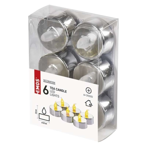LED dekorace EMOS DCCV12 ZY2150 čajová svíčka stříbrná CR2032 (blistr 6ks) (obrázek 2)