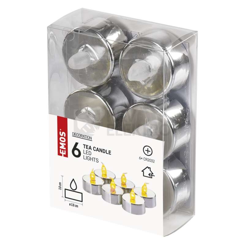 Obrázek produktu LED dekorace EMOS DCCV12 ZY2150 čajová svíčka stříbrná CR2032 (blistr 6ks) 2