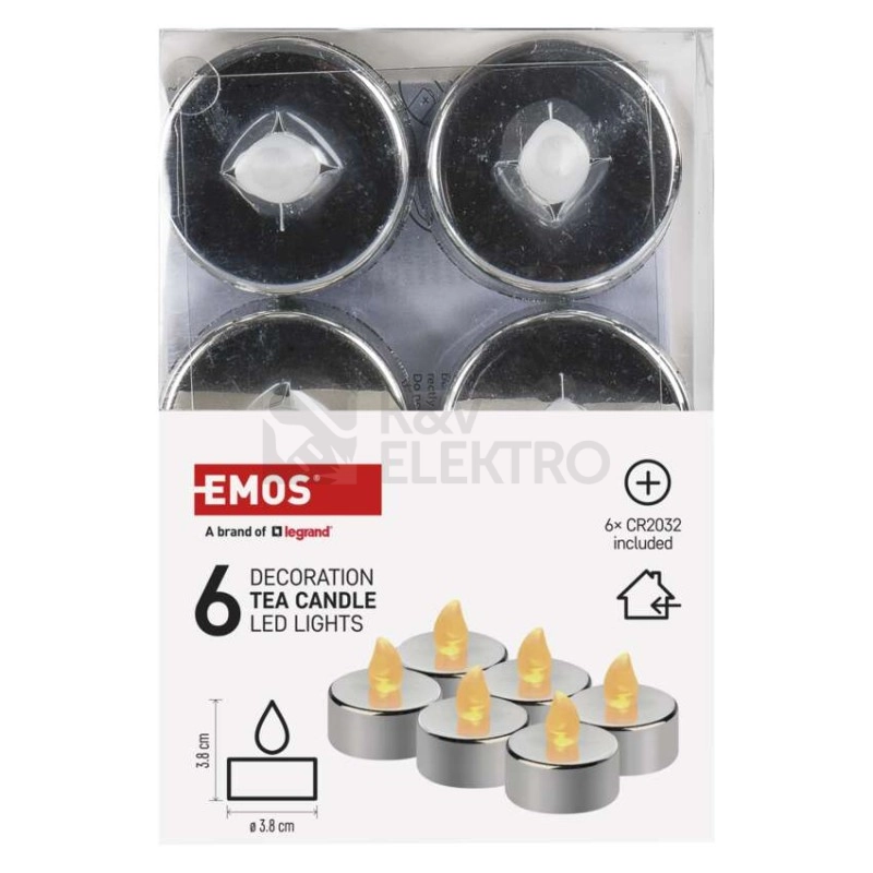 Obrázek produktu LED dekorace EMOS DCCV12 ZY2150 čajová svíčka stříbrná CR2032 (blistr 6ks) 6